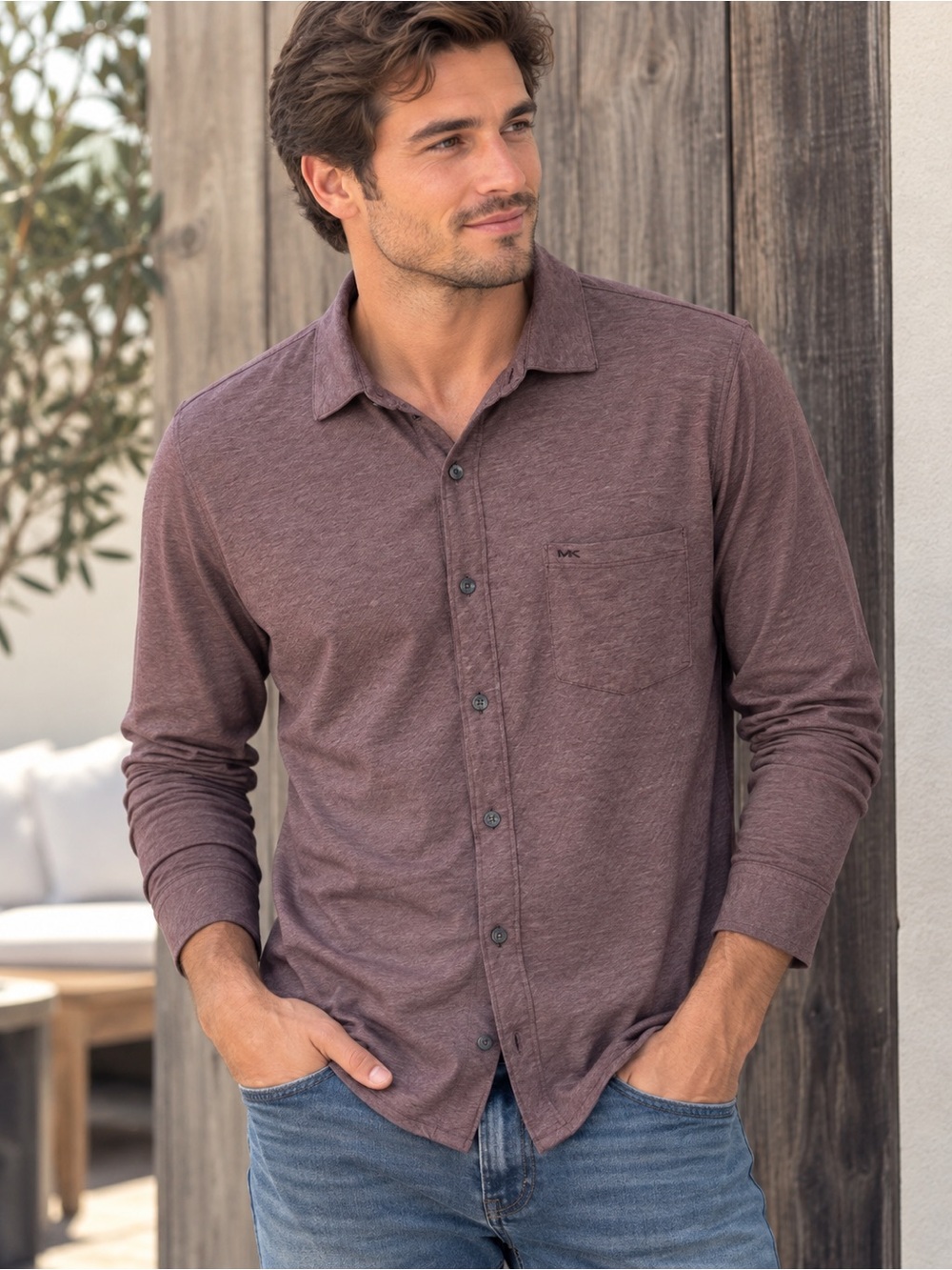 Michael Kors Men’s Long-Sleeve Button-Down Shirt - Mauve Plum